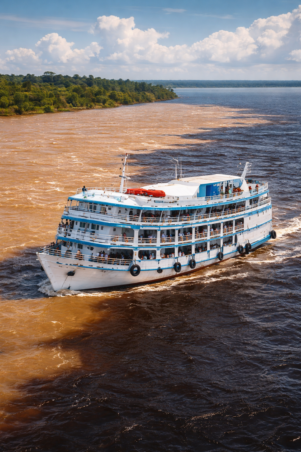 Barco de passageiros navegando em rio com internet a bordo