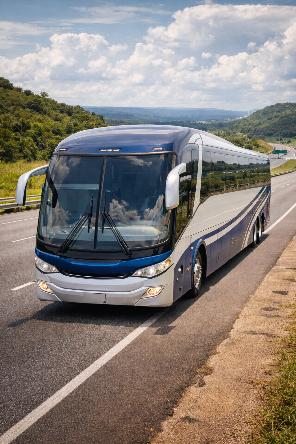 Ônibus rodoviário em estrada com internet para passageiros